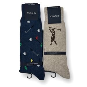 Cremieux Golf Theme Italian Cotton Sock Lot Mens 6-12.5 Blue Brown Dad Gift